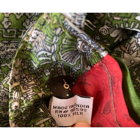 Womens Kariza Vintage Silk Magic Sari Wrap Skirt Dress Green Red Pattern One Siz - Picture 10 of 10